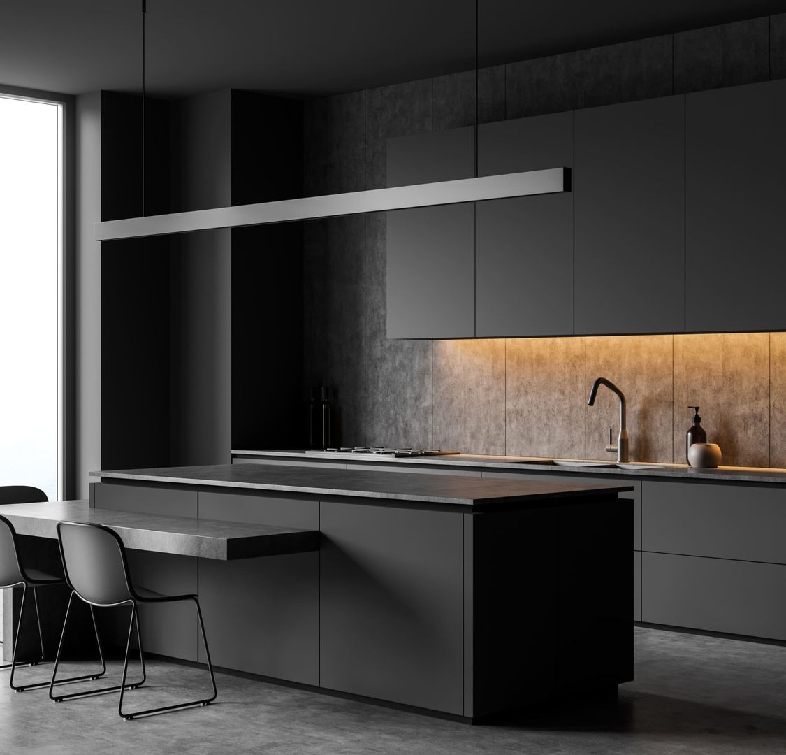 Dunkle Küche mit indirekter Beleuchtung